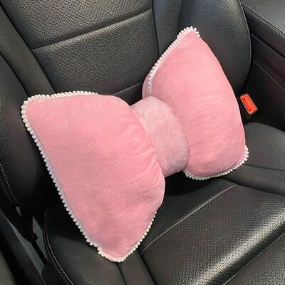 Lush Living Finds Soft Plush Car Headrest, Comfortable Lumbar Support Cartoon Bowknot Pillow For Car Interior And Winter Decoration c