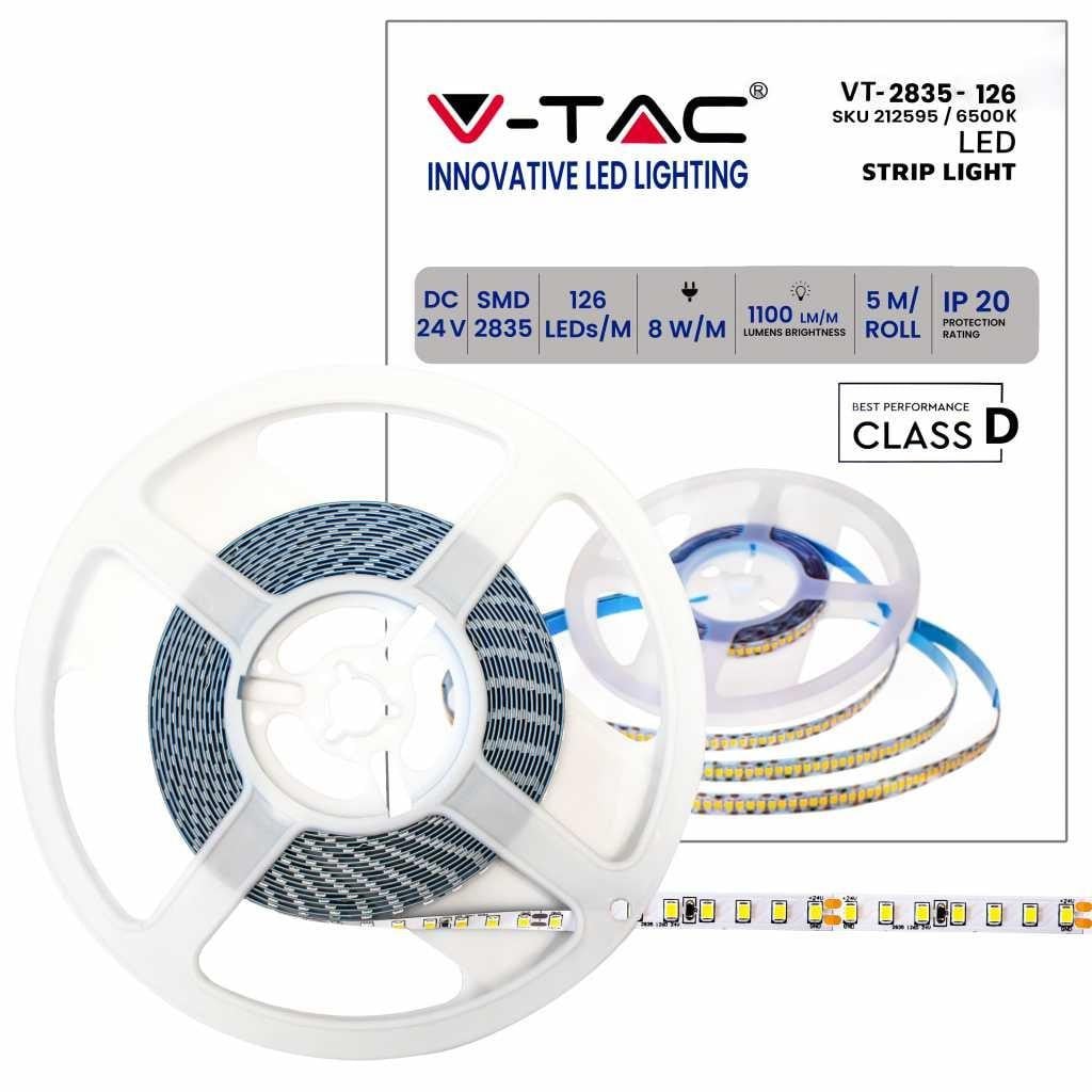 V-TAC VT-2835 LED stripverlichting 24V 8W/meter 6500K koud wit 5 meter IP20