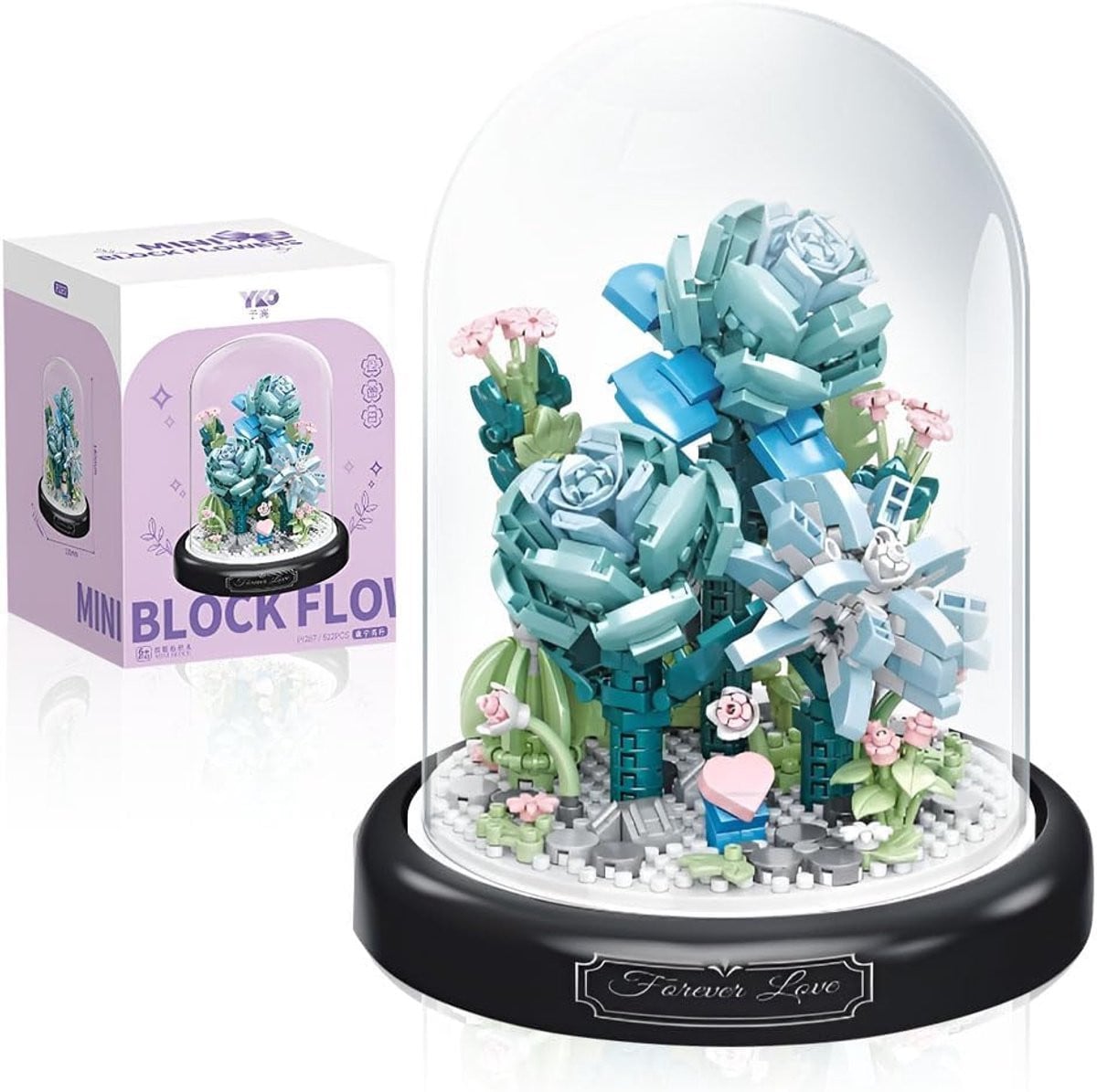SnelShoppen Flower Building Blocks Set Blauwe Roos Mini Bouwstenen voor Volwassenen