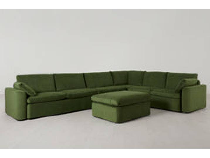 Model 13 Großes Ecksofa mit Polsterhocker, Laubgrün