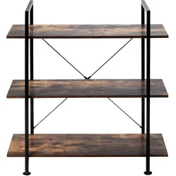 Helloshop26 - Industrielles 3-stöckiges Bücherregal 90 x 36 x 99 cm mit Kippsicherung Retro-Spanplatten-Optik Kaffeefarbe 20_0020698
