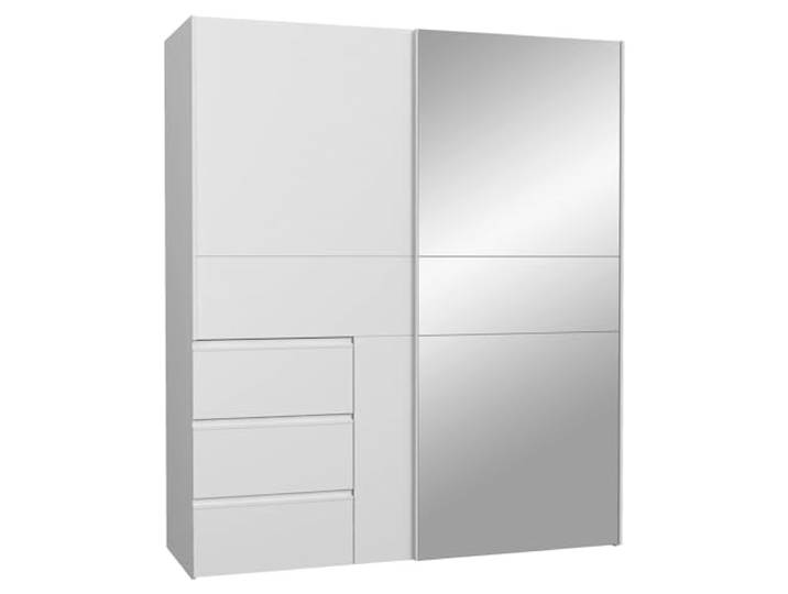 FORTE WINN 2 Schrank, weißer Kleiderschrank mit Spiegeltür, Schlafzimmerschrank, Schwebetürenschrank Weiß mit Schubladen & Spiegel, 170 cm breit x 200 cm hoch x 61,2 cm tief
