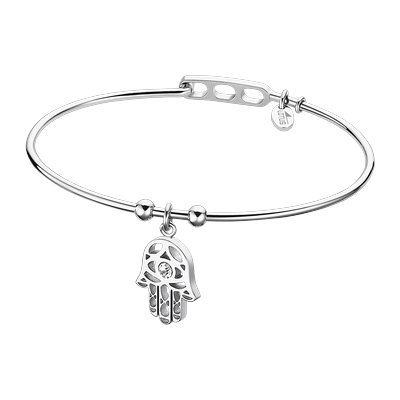 Armreif LOTUS "Urband Woman - Hamsa Fatima's Hand", edelstahlfarben, kristallweiß, kristallweiß, Armbänder, Damen, Edelstahl, Armreif, mit Glasstein