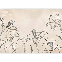 Artgeist, Tapete, Fototapete - Sketch of nature - minimalist lineart with lily flowers on a beige background (200 x 140 cm)