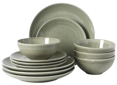 Gibson Castle Peak 12-Piece Reactive Glaze Stoneware Dinnerware Set, Dinner Plates, Salad Plates & Cereal Bowls