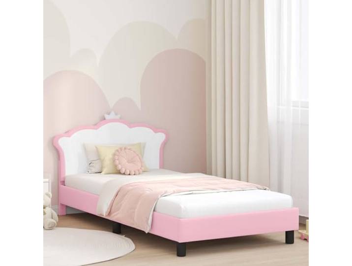 RJPLMFV Bettgestell, 90 x 190 cm, Rosa, Holz Lattenrost aus Holz und Metall, niedriges Design ohne Sprungbox, einfache Montage, einfache Reinigung