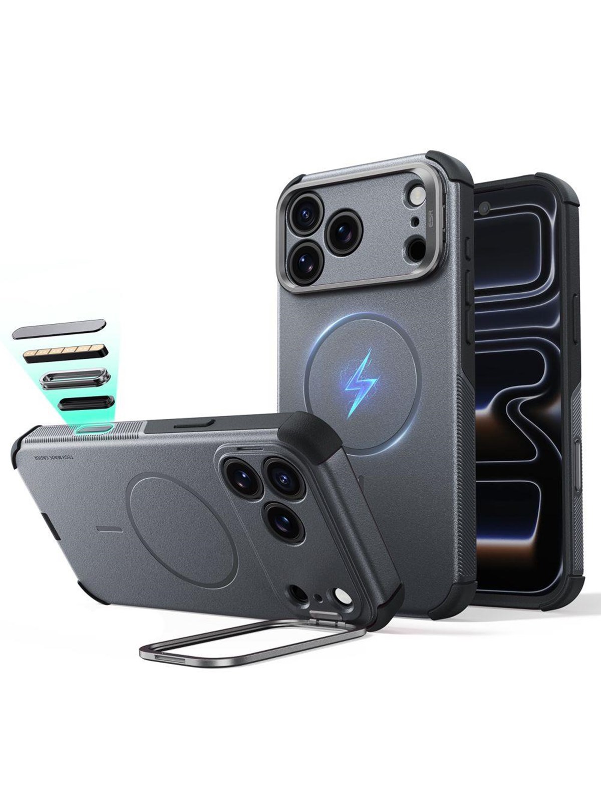 ESR Cyber ??Tough Kickstand MagSafe Case for iPhone 18 Pro / 17 Pro - Gray