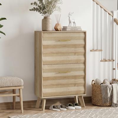 Mid-Century Slim Flip-Top Shoe Cabinet with Adjustable Shelves and Solid Wood Legs by GDFStudio