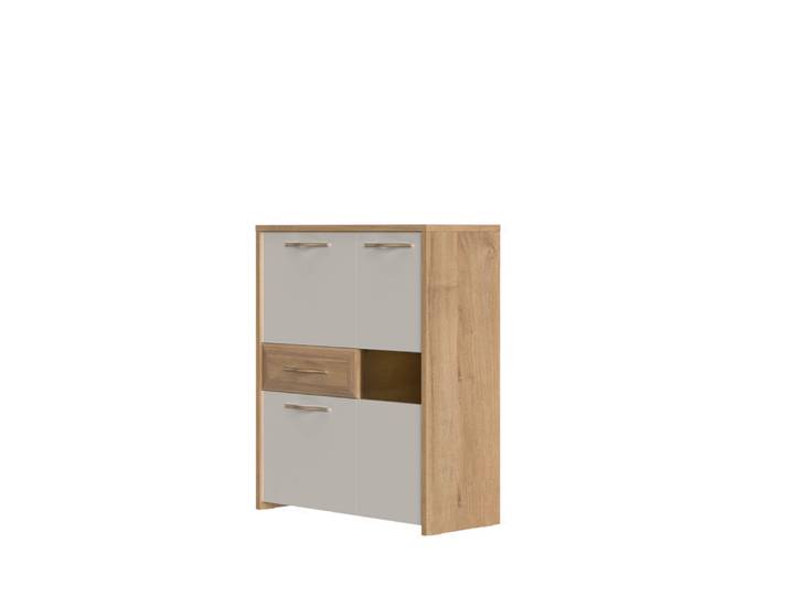 Highboard, Glas & MDF, Beige/Pacific Walnuss Dekor, 96×115×41 cm, Beleuchtung, Klassisch, Home-affaire