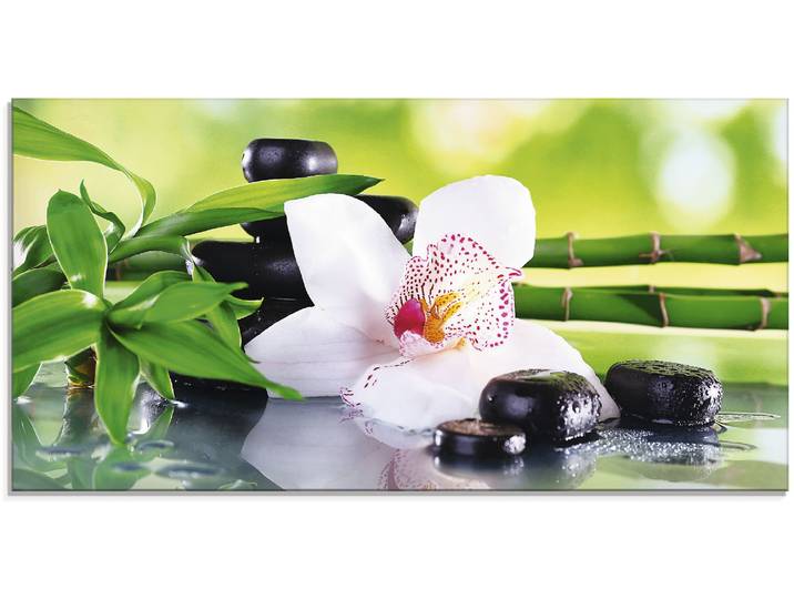 Glasbild ARTLAND Spa Steine Bambus Zweige Orchidee , grün (farbe bild(er): grün), B:60cm H:30cm, Bilder, Glasbild, in verschiedenen Grössen