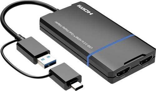 Value 12.99.3206 HDMI / USB Adapter [1x USB-C Stecker, USB-A Stecker - 2x HDMI-Buchse] Schwarz 0.15m