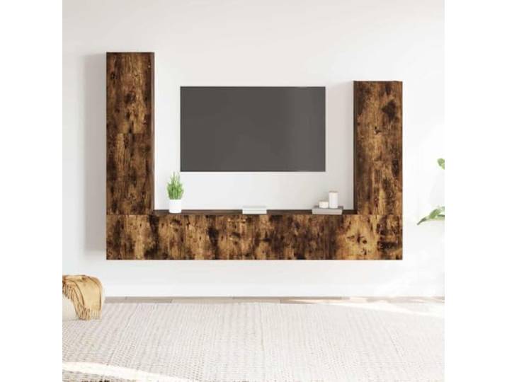 HEFZGDB 4-TLG. TV-Schrank-Set Räuchereiche Holzwerkstoff mit Wandmontage und reichlich Stauraum für Wohnzimmer