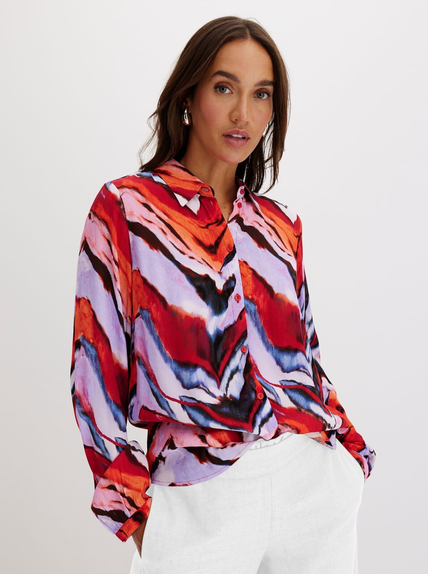 Langarmbluse INSPIRATIONEN, Damen, Gr. 44, bunt (erdbeere, rot, gemustert), 100% Viskose, gemustert, Blusen Langarmbluse erdbeere, rot, gemustert 44