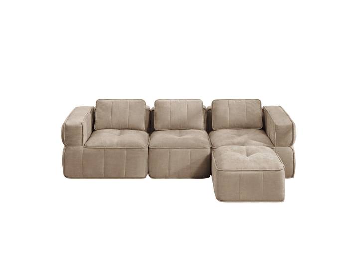 Komhtom 3-Sitzer-Sofa mit Hocker, minimalistisch, Polyester-Sandfarben, 162x67x271 cm, Wohnzimmer, Sofas & Couches, Sofas, 3-Sitzer Sofas