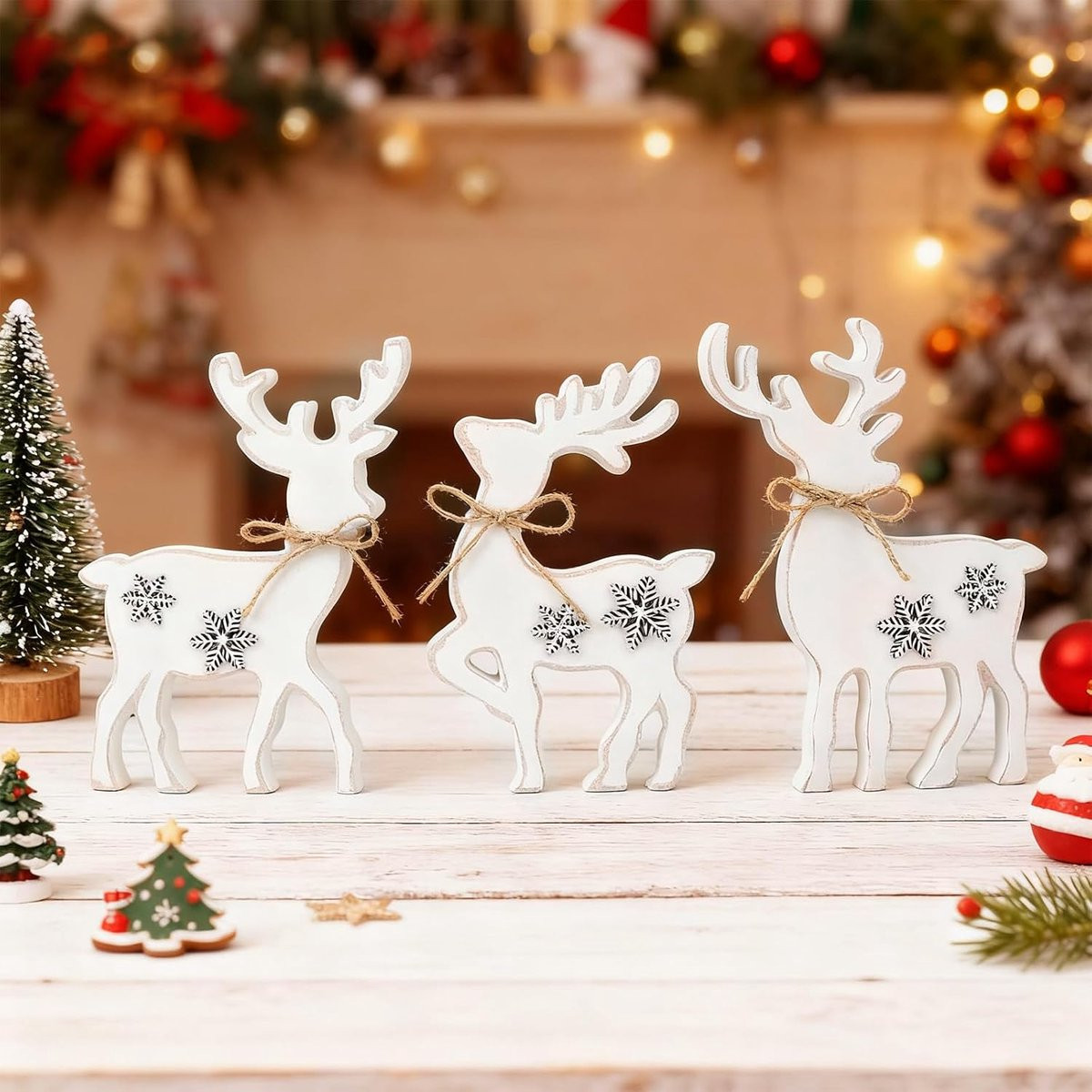 Set van 3 Houten Kerst Rendieren voor Tafeldecoratie