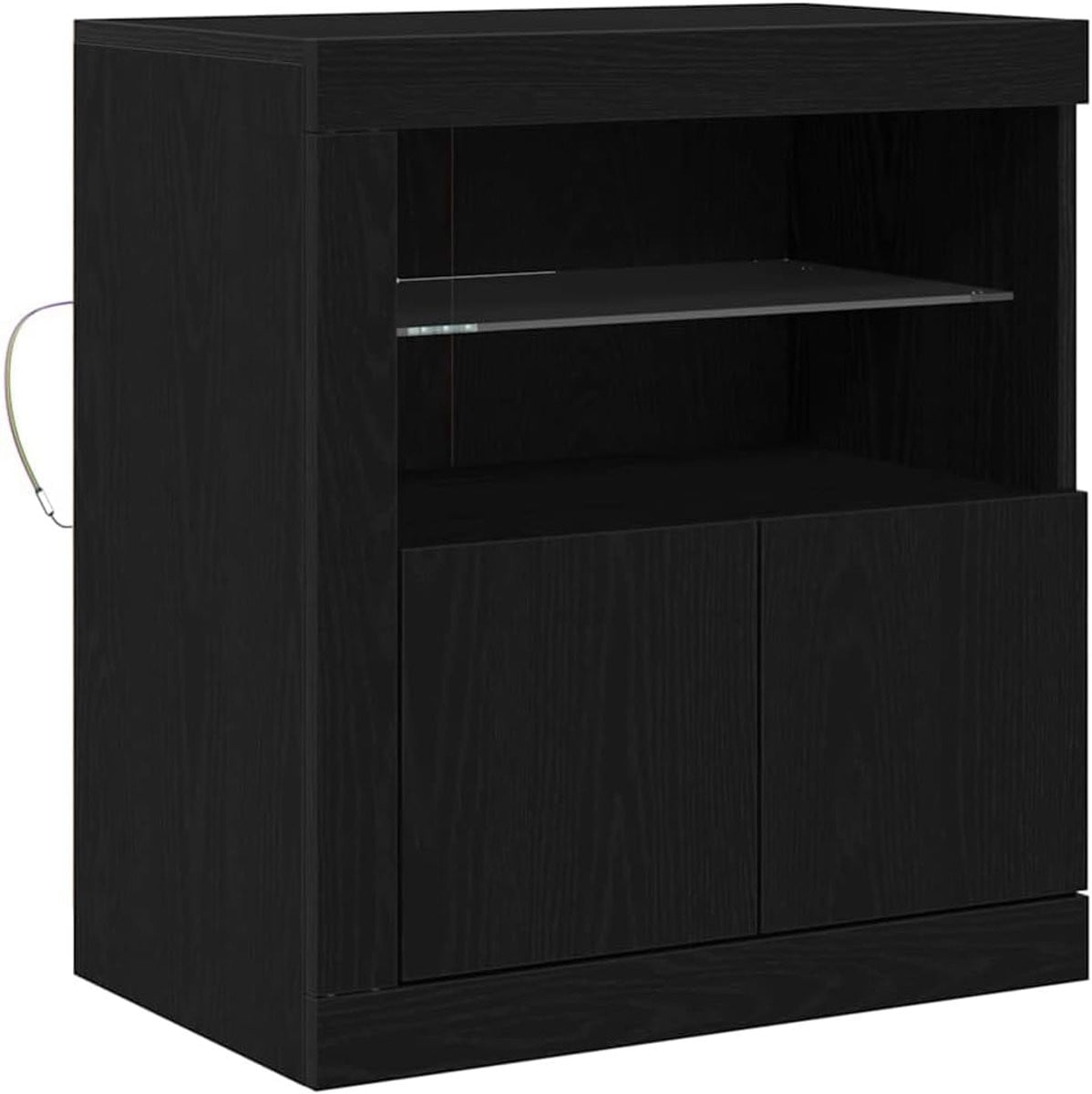 Modern zwart houten led-sideboard met geïntegreerde RGB-ledstrips, B/D/H: 60,5 x 37 x 67 cm
