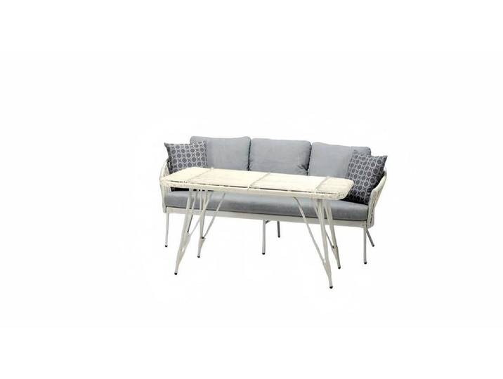 Xlmoebel Gartenlounge-Set Grau Rattan-Design Sofa mit passendem Couchtisch, (Gartenlounge-Set, 2-tlg., 2tlg Set(Sofa 3 Sitzer+Couchtisch), Hergestellt in Europa