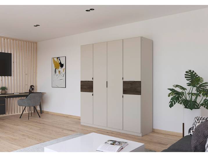 Armoire Ticao équipée de Softclose 181cm Beige/Cachemire/Imitation chêne Havanna