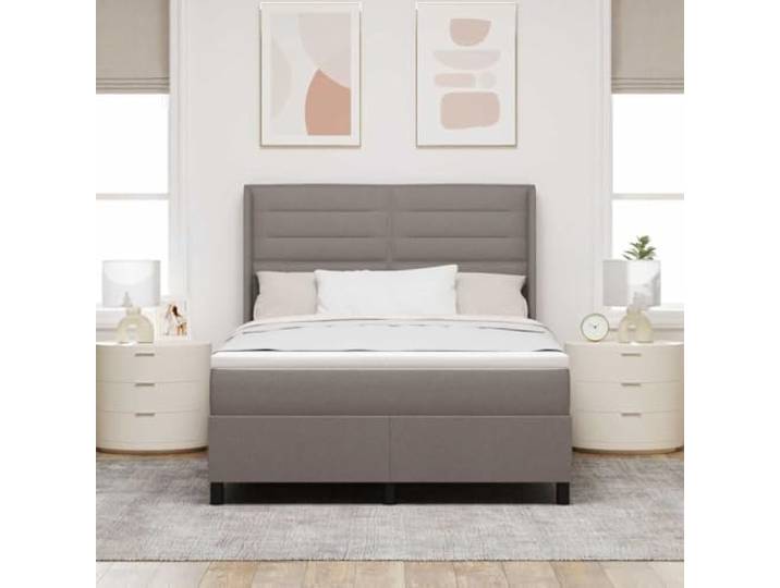 KTHLBRH Doppelbett Taupe 140 x 190 cm mit Matratze Verstellbares Kopfteil, Gestell aus Massivholz, Lattenrost, maximale Belastung 280 kg