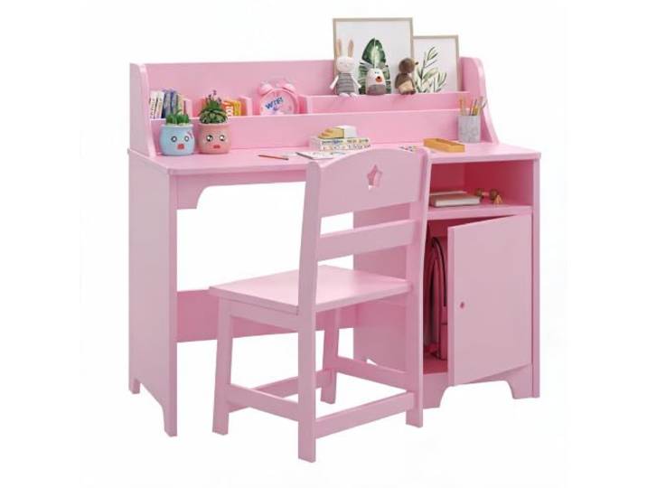 Acekool Höhenverstellbarer Kinder-Schreibtisch mit Stuhl & Aufbewahrung – Ergonomischer Holzschreibtisch für Kinderzimmer, ideal für Schüler 3–12 Jahre – Farbe: Pink