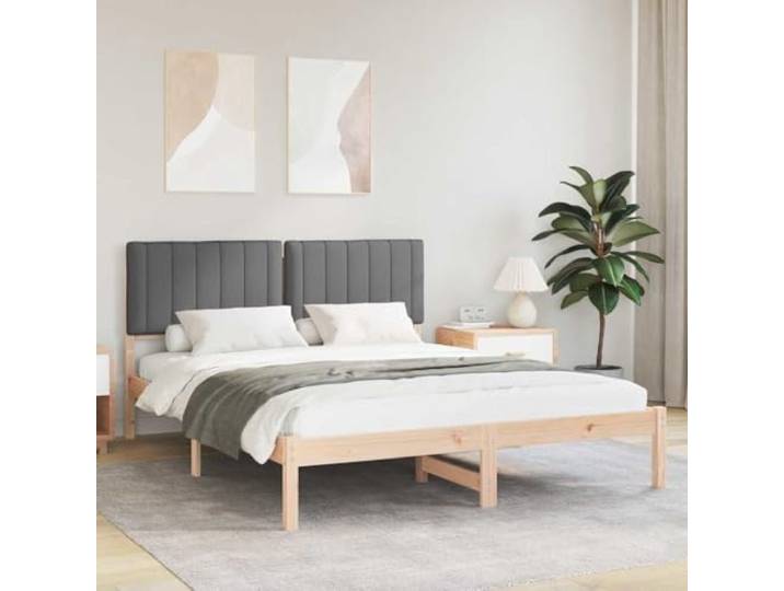 Massivholz Kiefer mit Leinen Look Kopfstütze Stilvoll Schlafzimmer 150 x Bettgestell mit gepolstertem Kopfteil Dunkelgrau 150x200 cm Massivholz Kiefer Lattenrost ohne Boxspring Waschbarer Bezug