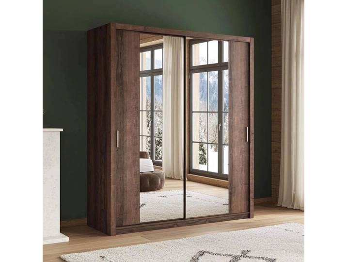 Schiebetürenschrank Zenit 200 cm, Schlafzimmerschrank, Schwebetürenschrank, Schrank (Farbe: Monastery Eiche, mit Spiegel)