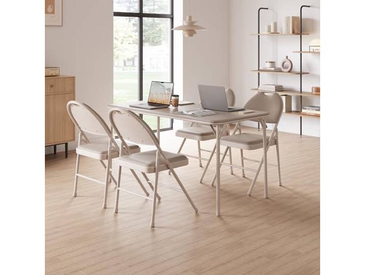 GarveeMore Klappstühle 4er Set PU-Polster Metallrahmen faltbar stapelbar Gepolsterte Klappstühle mit PU-Bezug und stabilem Metallrahmen für Zuhause, Büro, Events und flexible Nutzung, Beige
