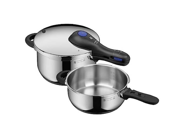WMF Perfect Plus One Pot Schnellkochtopf Set Induktion 2-teilig, Dampfkochtopf 4,5l + 3l, großes Kochsignal, 2 Kochstufen, abnehmbarer Deckelgriff