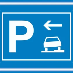 HB-Druck Gehweg Parkplatz mit Richtungspfeil links Aufkleber waagerecht A4 (210x297mm)