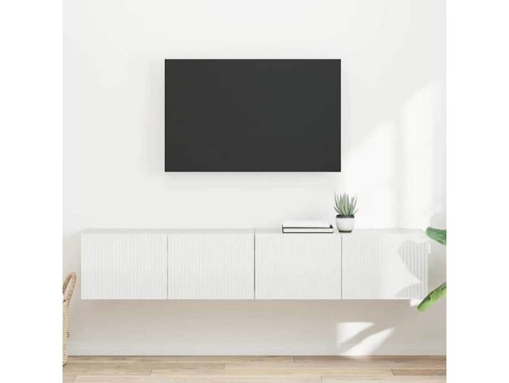 Meuble TV mural 2 pc Blanc Brillant Bois d'Ingénierie