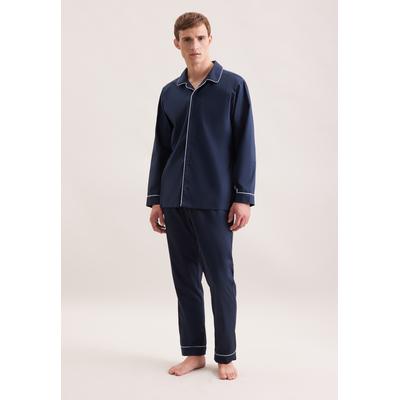 Schlafhose SEIDENSTICKER, Herren, Gr. 52, Normalgrößen, blau (navy), 100% Baumwolle, unifarben, Hosen Schlafhose