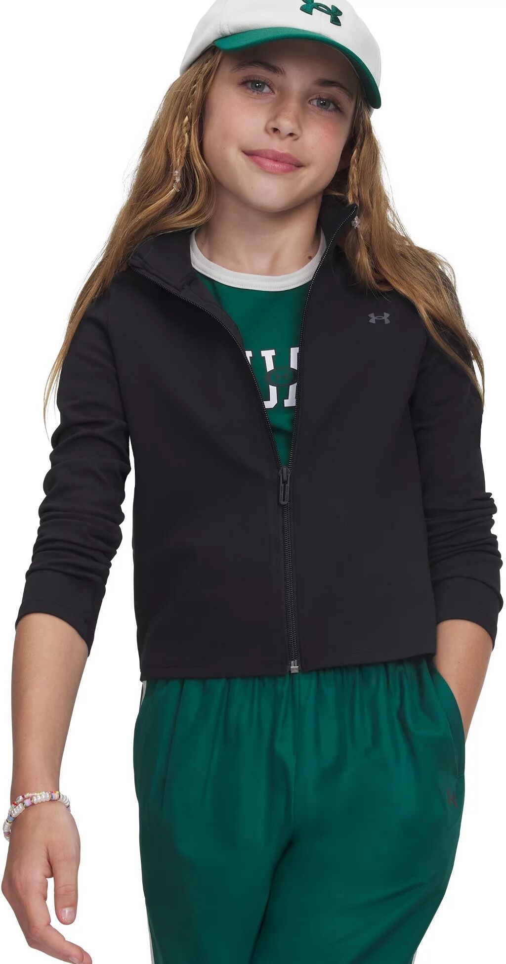 Trainingsjacke UNDER ARMOUR "MOTION FZ", Kinder, Gr. S, schwarz (schwarz, castlerock), Obermaterial: 83% Polyester, 17% Elasthan, Jacken Trainingsjacke, für Jugendliche, mit sportlichem Stil, aus Polyester und Elasthan schwarz, castlerock S