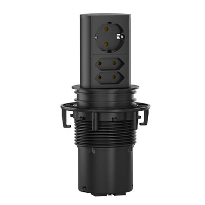BACHMANN ELEVATOR 1x CEE 7/7 2x Euro, schwarz, 2 m