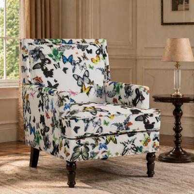 Upholstered Accent Chair, Vintage Armchair with Solid Wood Legs