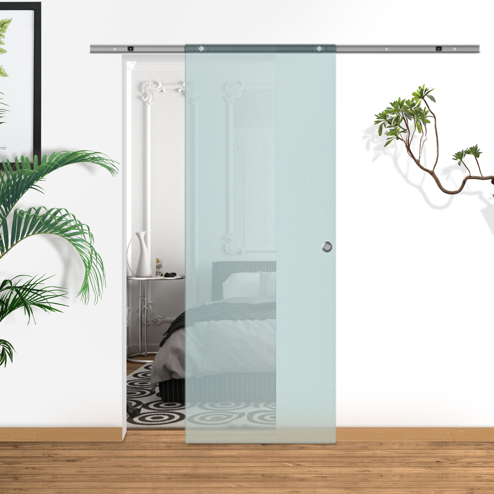 Altro Porta Scorrevole In Vetro Smerigliato Con Binario In Alluminio Per Bagno Cucina Studio Vetro 205cm
