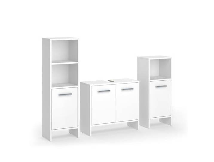 Vicco Badmöbel-Set Karli, Weiß 65 cm 3-teilig · Waschtischunterschrank · Großes Badregal · Kleines Badregal