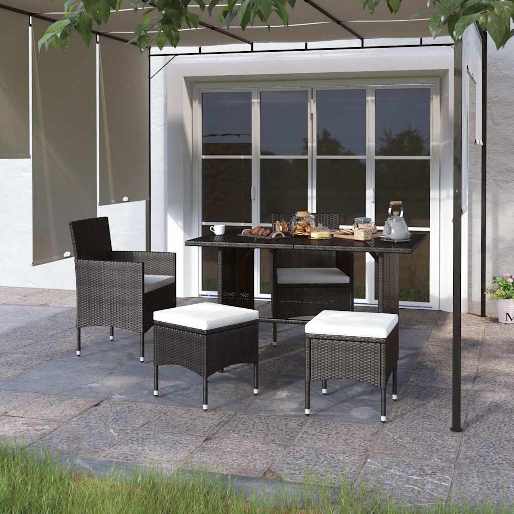 vidaXL Juego de silla de jardín y taburete 4 piezas ratán PE negro Negro