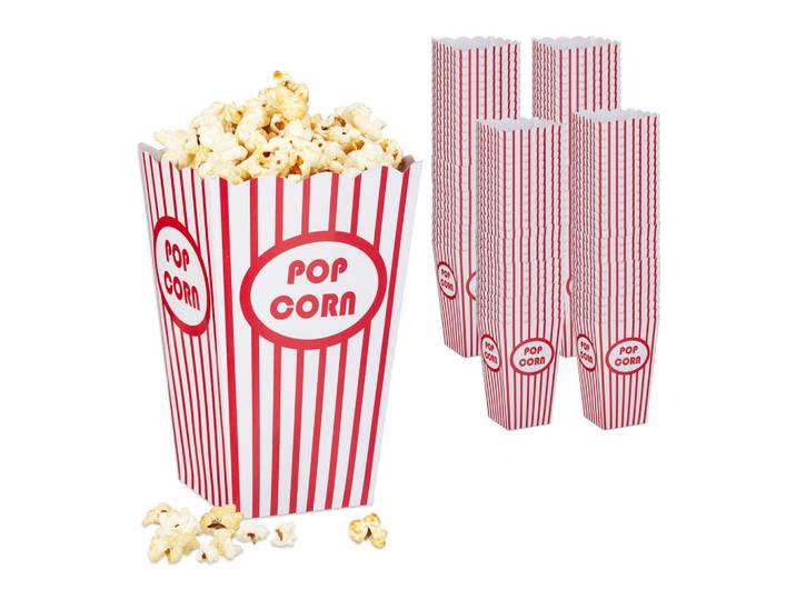 Relaxdays Popcorntüte 100er-Set Rot Weiß Pappe, Mehrfarbig, Wellpappe, 10.5x16x10.5 cm, Dekoration