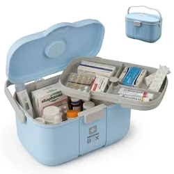 Relaxdays Medizinbox aus Kunststoff Grau,Hellblau