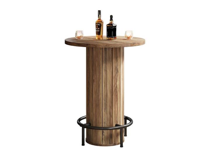 Tribesigns Stehtisch 100cm Runder Bartisch Bistro-Kneipentisch mit Fußstütze aus Metallring