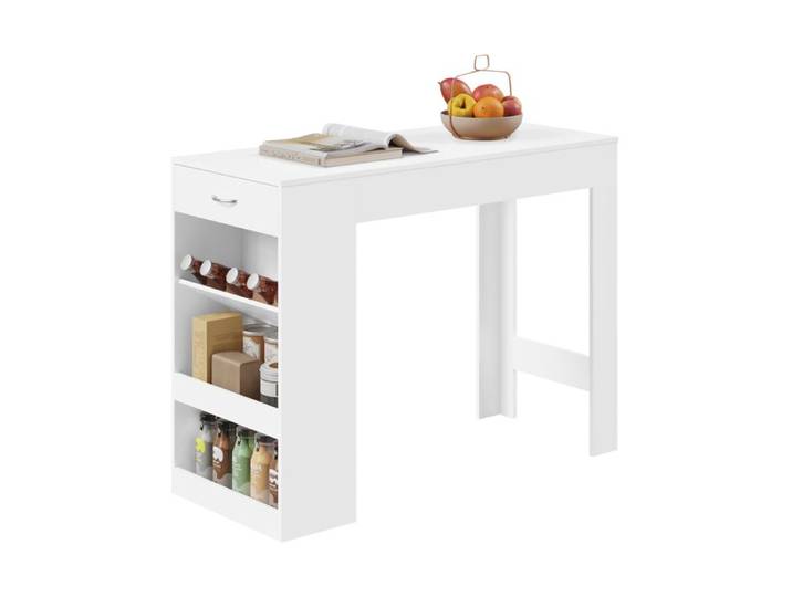 Table de Bar WOLTU Table Haute Cuisine avec Tiroir en Bois d'Ingénierie 120x50x100cm Blanc