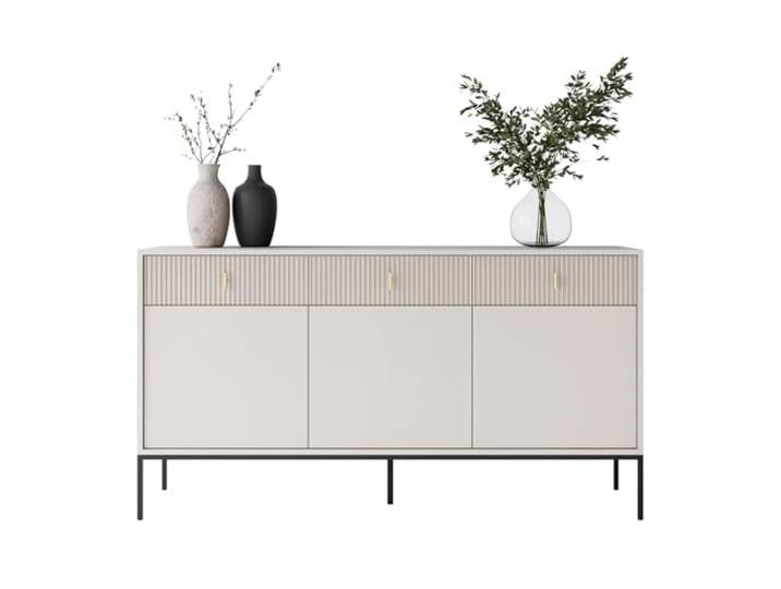 Lookway Kommode Midnight 3D3S mit DREI Schubladen und Regalfächern Schwarzes Metallgestell und Goldfarbene Dekorgriffe Breite 154,5 cm Modernes Wohnzimmermöbel (Kaschmir)