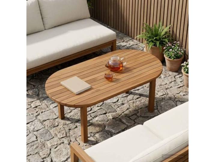 PTUGUOF Tischplatte 90 x 45 x 3,5 cm Oval Massives Teakholz Natur Wasserbasierte Oberflache, Drinnen Und Draussen, Einfache Pflege, Kein Zusammenbau Notig