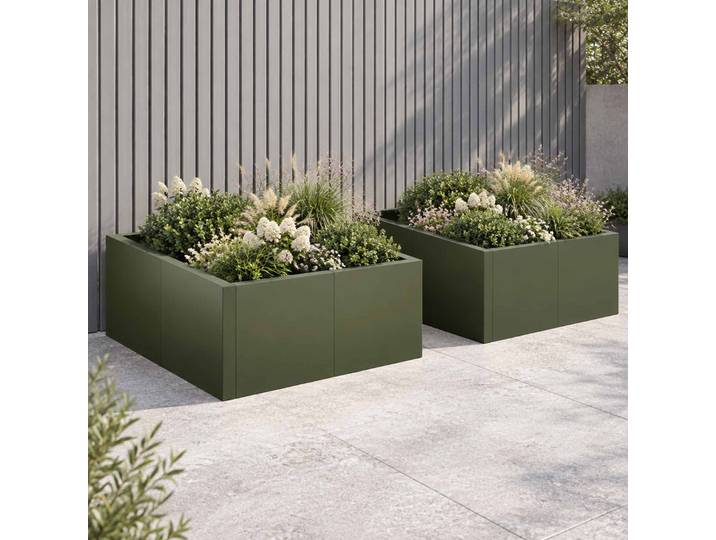 vidaXL Stützmauer 4 Stk. 100 x 100 x 50 cm Stahl Olivgrün