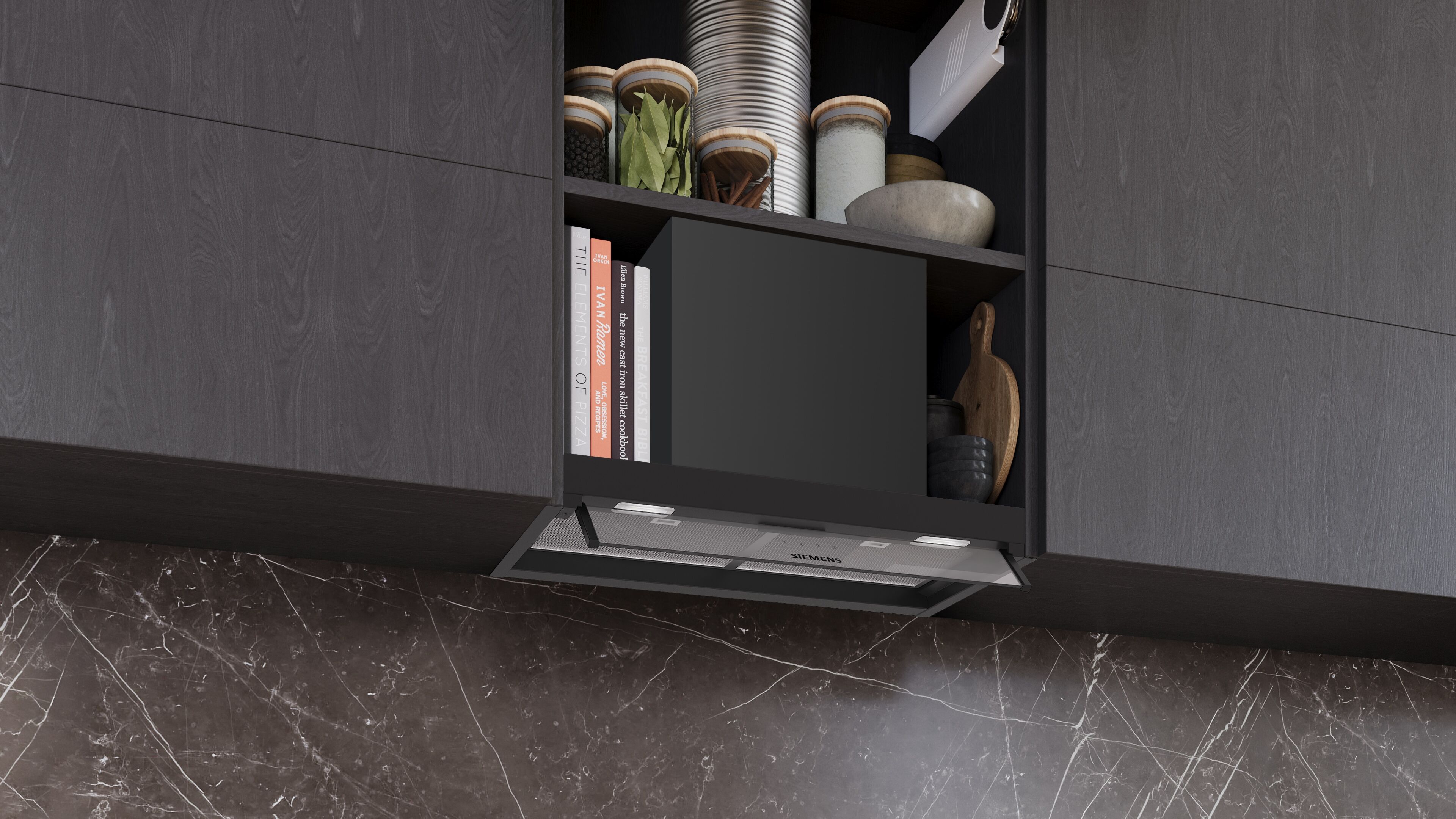 SIEMENS Lüfterbaustein "LJ65BCC60", Energieeffizienz: B (A+++-D), schwarz, B:59,8cm H:6cm T:29,8cm, Dunstabzugshauben, Leiser, starker Motor & maximaler Stauraum auf der T-Haube