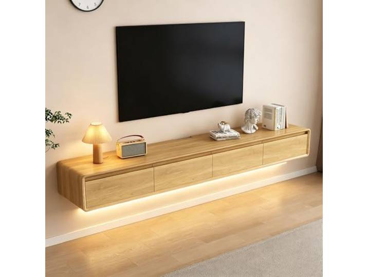 SZKTHD Schwebendes TV-Möbel, Wandmontiertes TV-Möbel Schmaler, wandmontierter TV-Schrank mit abgerundeten Ecken für Wohnzimmer und Schlafzimmer(Wood-B,180CM/70.9IN)