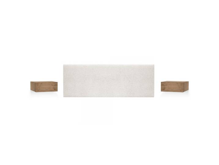 Ensemble tête de lit recouvert lisse + 2 tables basses beige 150x60cm