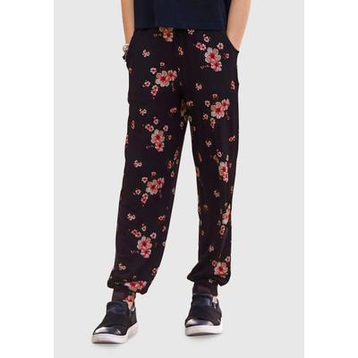 Haremshose KIDSWORLD "Blumen-Allover", Mädchen, Gr. 140/146, N-Gr, schwarz (schwarz, geblümt, bedruckt), Jersey, Obermaterial: 95% Viskose, 5% Elasthan, bedruckt, geblümt, bequem lang, Hosen Haremshose, mit Blumenmuster