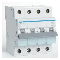 Hager, Schutzschalter, Automatsikring C 16A, 3 polet + nul C-karakteristik 6kA kortslutningsbrydeevne 400V AC, 72 mm