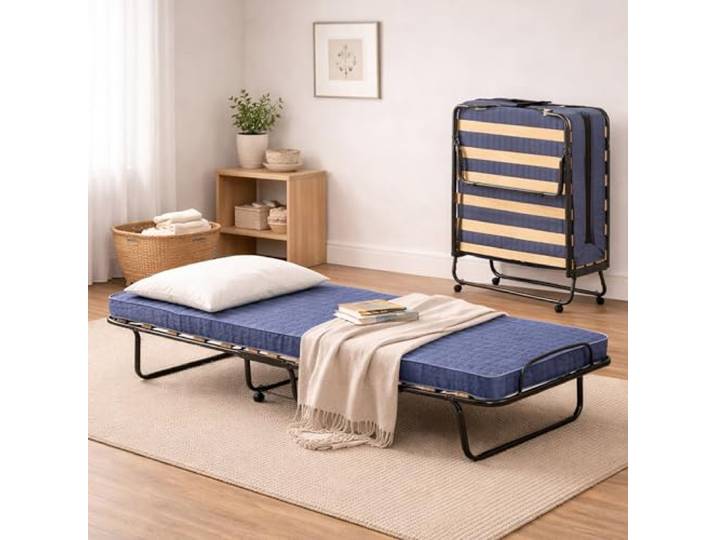 Talamo Italia - Klappbett Rosalba, Klappbett mit 15 Latten, platzsparendes Kinderbett, 100% Made in Italy, 80 x 200 x 40 cm, inklusive Memory-Matratze